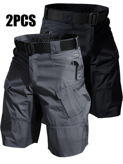 Lot de 2 shorts cargo pour homme à poches multiples - Shorts durables, coupe décontractée, parfaits pour la randonnée, le camping, la pêche et le travail, bas tactiques utilitaires pour homme, tailles S-XXXL, noir, gris, kaki, vert kaki