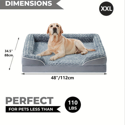 Lit orthopédique pour chien extra large lavable – Canapé en mousse à mémoire de forme en forme de C avec housse amovible, fond antidérapant et rebord de soutien pour chiens de grande et très grande taille, gris