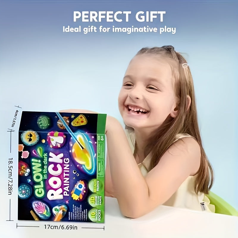 Kit de peinture sur pierres phosphorescentes pour enfants – Ensemble créatif de bricolage et art rupestre, jouet de peinture graffiti, cadeau d'activité en plein air pour anniversaires de garçons et filles