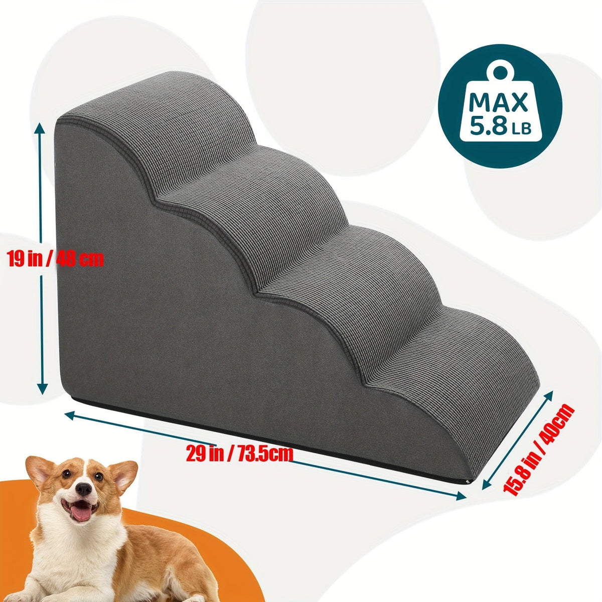 Escalier pour chien pour lit et canapé – Marches antidérapantes pour animaux 2/3/4 marches pour petits chiens et chats, housse amovible et lavable, rampe orthopédique pour chiens âgés, animaux blessés et soulagement des douleurs articulaires, 5 coloris