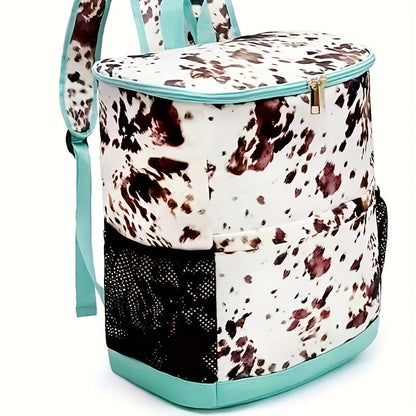 Sac à dos glacière isotherme 30 canettes motif léopard avec poches en filet et bretelles réglables - Sac glacière en nylon étanche pour la plage, le camping, le pique-nique, la randonnée, les voyages et l'usage quotidien