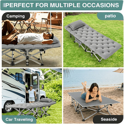 Lit de camp pliant robuste avec matelas pour adultes – Capacité de 500/600/700 lb, lit d'extérieur portable avec sac de transport pour tentes, camping et voyages – 3 modèles, 3 couleurs