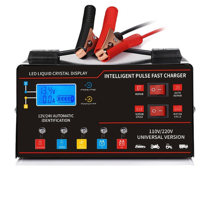 Chargeur de batterie universel intelligent 12V 24V avec écran LCD, réparation par impulsion, maintien de charge pour voiture, camion, moto, bateau, tondeuse à gazon, moissonneuse – Régulation automatique de la température