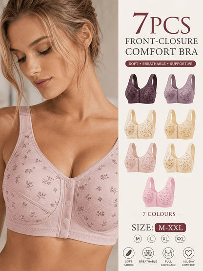 Lot de 7 soutiens-gorge sans couture pour femmes – Bralettes douces à fermeture frontale, sans armature, confortables et respirantes pour le quotidien, le yoga, les voyages et les festivals, tailles S-XXL