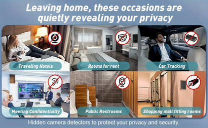Détecteur de caméra cachée et scanner de signal RF anti-espion – Détecteur de mouchards, traceurs GPS et dispositifs d'écoute, balayeur de sécurité multifonction portable et rechargeable pour les voyages, l'hôtel, la maison, le bureau, la voiture