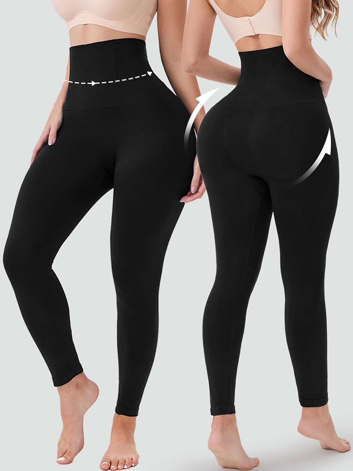 Leggings Capri galbants pour femme – Pantalon de yoga taille haute gainant, legging de sport extensible et opaque, abricot et noir