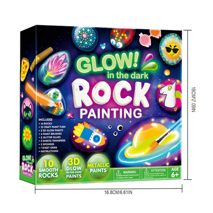 Kit de peinture sur galets phosphorescents pour enfants dès 6 ans – Ensemble complet d'arts créatifs avec 10 galets, 17 peintures, pierres précieuses, pinceaux et autocollants | Jouet créatif STEM pour garçons et filles, cadeau d'anniversaire et de Pâques