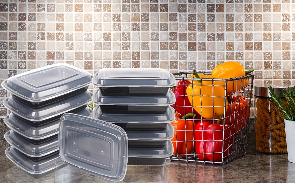 Récipients de préparation de repas 828 ml (28 oz), lot de 50 ou 150 avec couvercles – Boîtes à lunch Bento jetables en plastique à 1 compartiment, sans BPA, étanches, empilables, compatibles micro-ondes, lave-vaisselle et congélateur