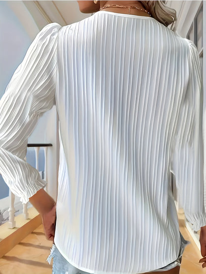 Chemisier élégant pour femme à texture en dentelle, col en V et manches courtes, léger et respirant, haut décontracté pour le printemps et l'été, lavable en machine, blanc, S-XXL