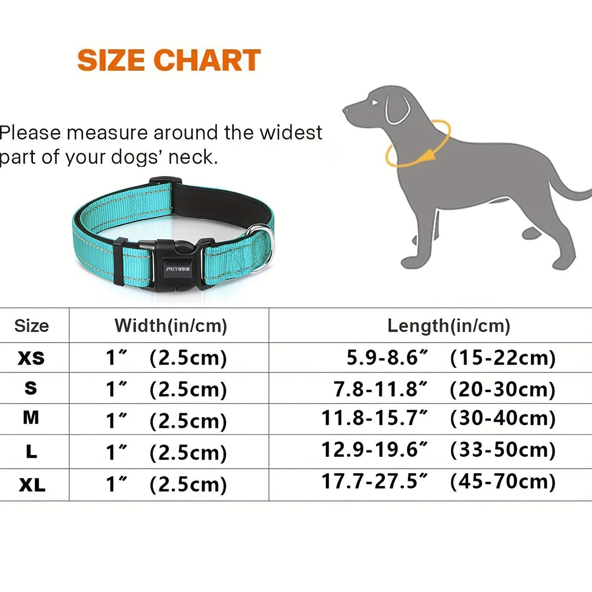 Collier réfléchissant pour chien avec boucle à dégagement rapide – Collier rayé de 2,5 cm, rembourré en néoprène doux et respirant pour petits, moyens et grands chiens, polyester durable, tailles XS à XL, 8 couleurs vives