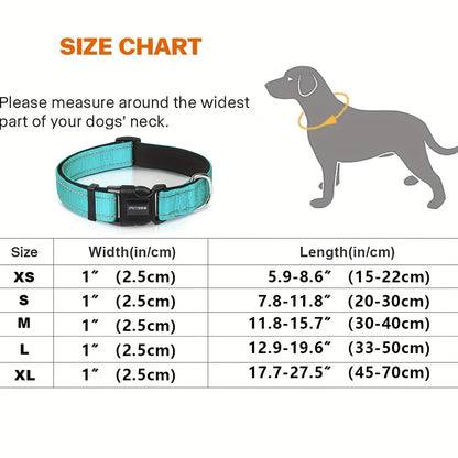 Collier réfléchissant pour chien avec boucle à dégagement rapide – Collier rayé de 2,5 cm, rembourré en néoprène doux et respirant pour petits, moyens et grands chiens, polyester durable, tailles XS à XL, 8 couleurs vives