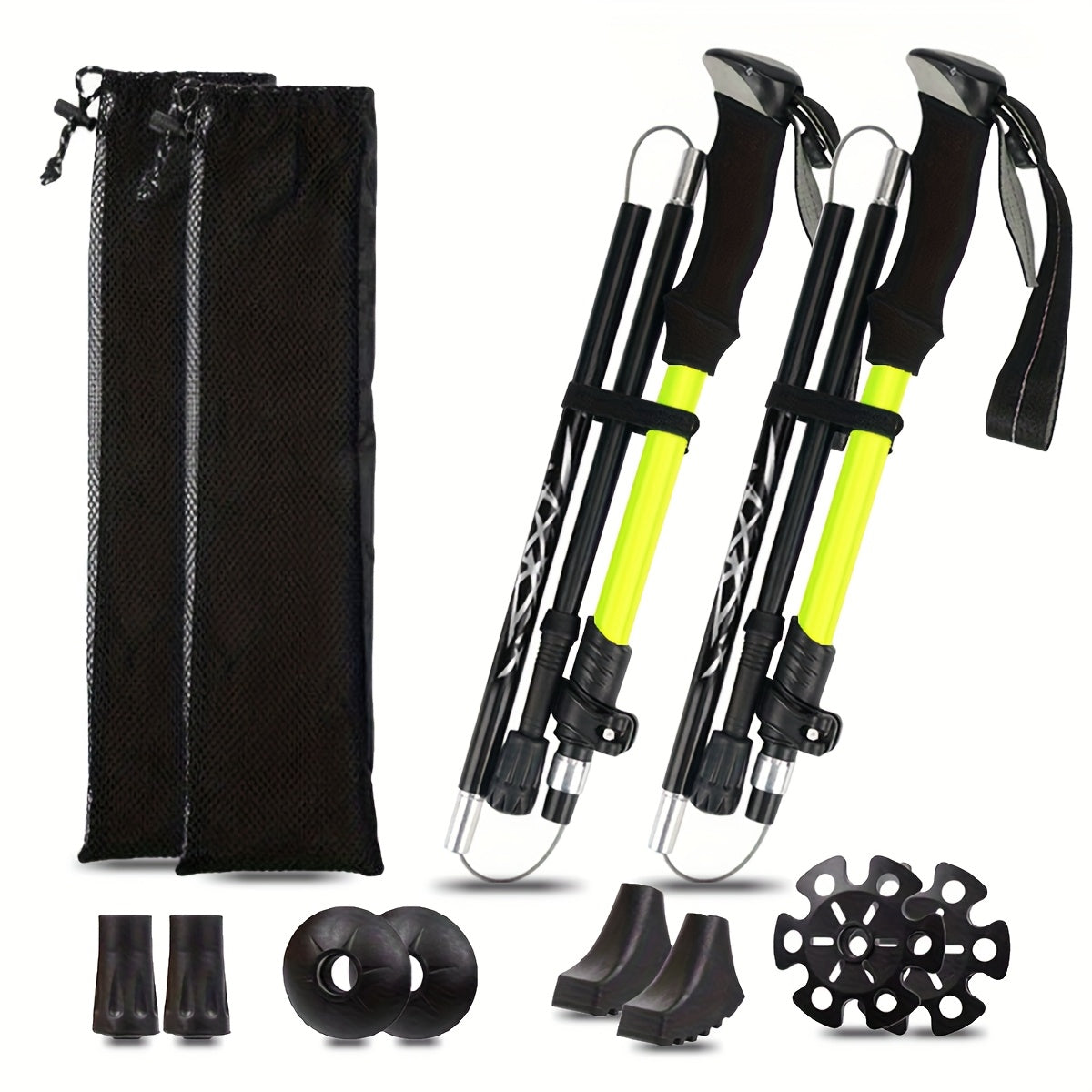 Lot de 2 bâtons de marche pliables, ultra-légers en alliage d'aluminium 7075, bâtons de randonnée télescopiques avec poignées ergonomiques antidérapantes, dragonnes et hauteur réglable pour hommes et femmes, idéal pour le trekking et la randonnée.
