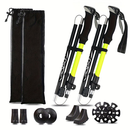 Lot de 2 bâtons de marche pliables, ultra-légers en alliage d'aluminium 7075, bâtons de randonnée télescopiques avec poignées ergonomiques antidérapantes, dragonnes et hauteur réglable pour hommes et femmes, idéal pour le trekking et la randonnée.