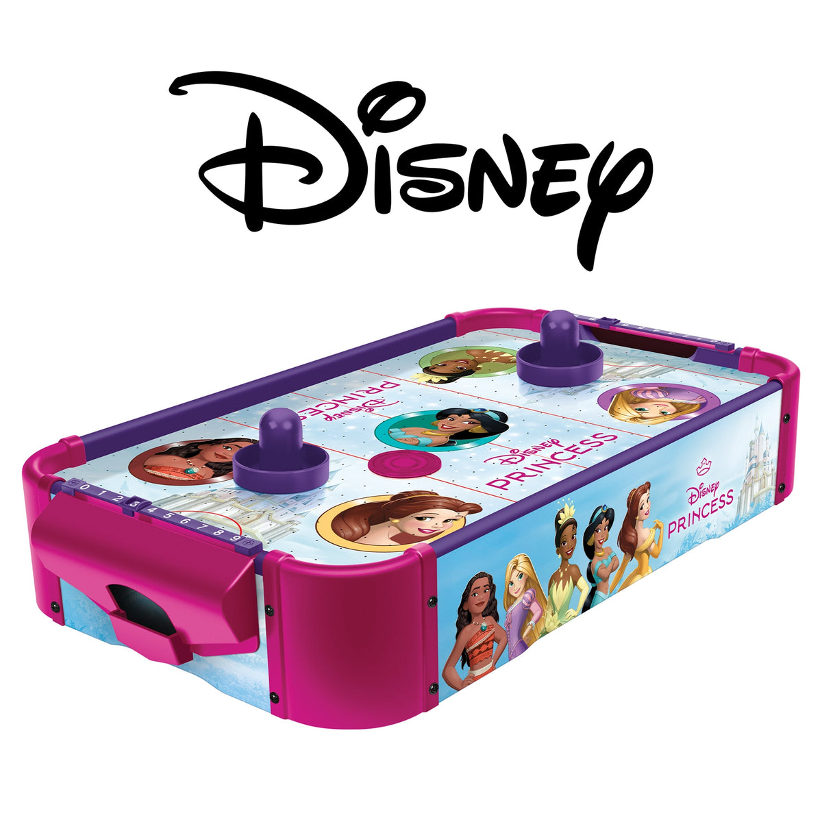 Table de hockey sur air électronique sous licence officielle Disney Princess – Surface de jeu en bois lisse, compteurs de points manuels, jeu amusant pour enfants pour salle de jeux, cadeau d'anniversaire et de vacances