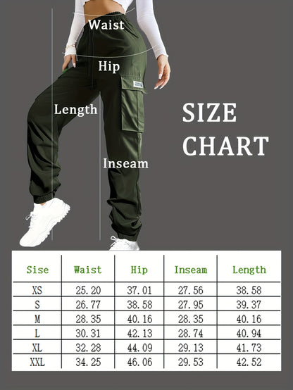 Pantalon cargo pour femme avec poches zippées – Taille élastique à cordon de serrage, grandes poches, pantalon décontracté pour l'extérieur, noir, gris, vert, bleu, XS-XXL