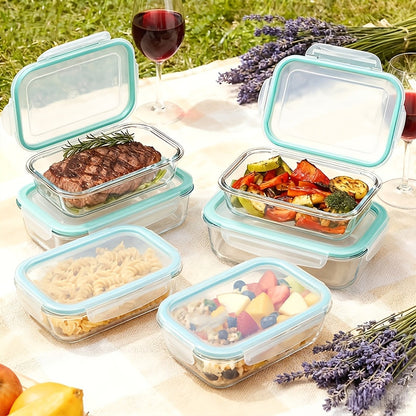 Ensemble de 16 récipients alimentaires en verre hermétiques – 8 couvercles et 8 récipients, compatibles micro-ondes et four, sans BPA, parfaits pour la préparation des repas, salades, fruits, légumes, sandwichs et pique-niques en extérieur