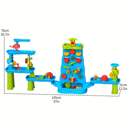 Table de jeu double face eau et sable pour enfants avec mur de labyrinthe à cascade – Table de jeu sensoriel d'extérieur pour tout-petits, garçons et filles – Station d'activité estivale de plage pour le jardin, la terrasse et la piscine