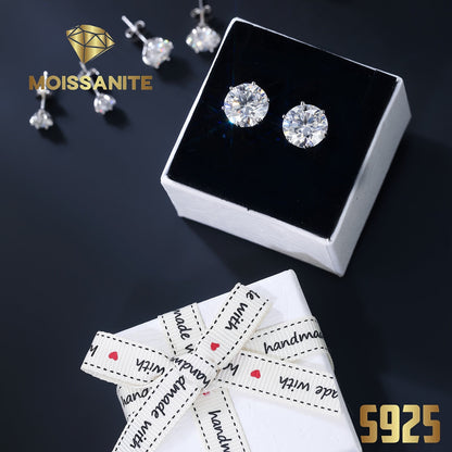 Boucles d'oreilles puces en moissanite, couleur D, pureté VVS, taille ronde brillant, argent sterling 925 – Options de 1 ct à 10 ct, pochette en velours et chiffon de polissage inclus, cadeau idéal pour un anniversaire, Noël et la Saint-Valentin (4,25 g)