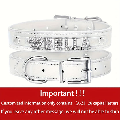 Collier pour chien en cuir PU personnalisé avec médaille - Collier d'identification personnalisé pour petits, moyens et grands chiens et chats XS S M L 8 couleurs, accessoire élégant pour animal de compagnie, cadeau, blanc, noir, rose, bleu, violet