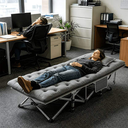 Lit pliant ultra-résistant supportant jusqu’à 285 kg avec matelas en option – Lit de camp portable avec pieds de support multiples, poches latérales et oreiller, lit d'appoint toutes saisons de 150 à 195 cm, peu encombrant