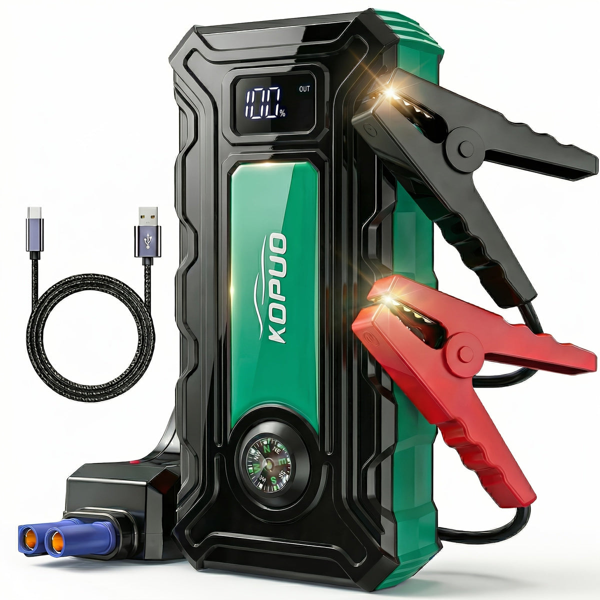 Démarreur de voiture portable 5000A/6000A – Booster de batterie 12V pour véhicules essence et diesel, batterie externe à charge rapide 65W, lampe de poche LED et écran LCD, bloc de démarrage d'urgence compact
