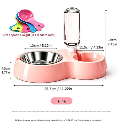 Distributeur d'eau et gamelle automatiques pour chats et petits chiens - Station de nourrissage antidérapante à double usage en polypropylène durable, design peu encombrant et facile à nettoyer, sans pile nécessaire