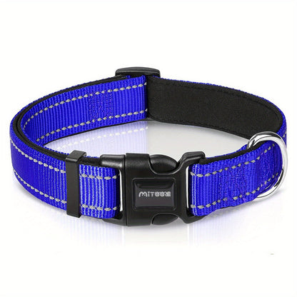 Collier réfléchissant pour chien avec boucle à dégagement rapide – Collier rayé de 2,5 cm, rembourré en néoprène doux et respirant pour petits, moyens et grands chiens, polyester durable, tailles XS à XL, 8 couleurs vives