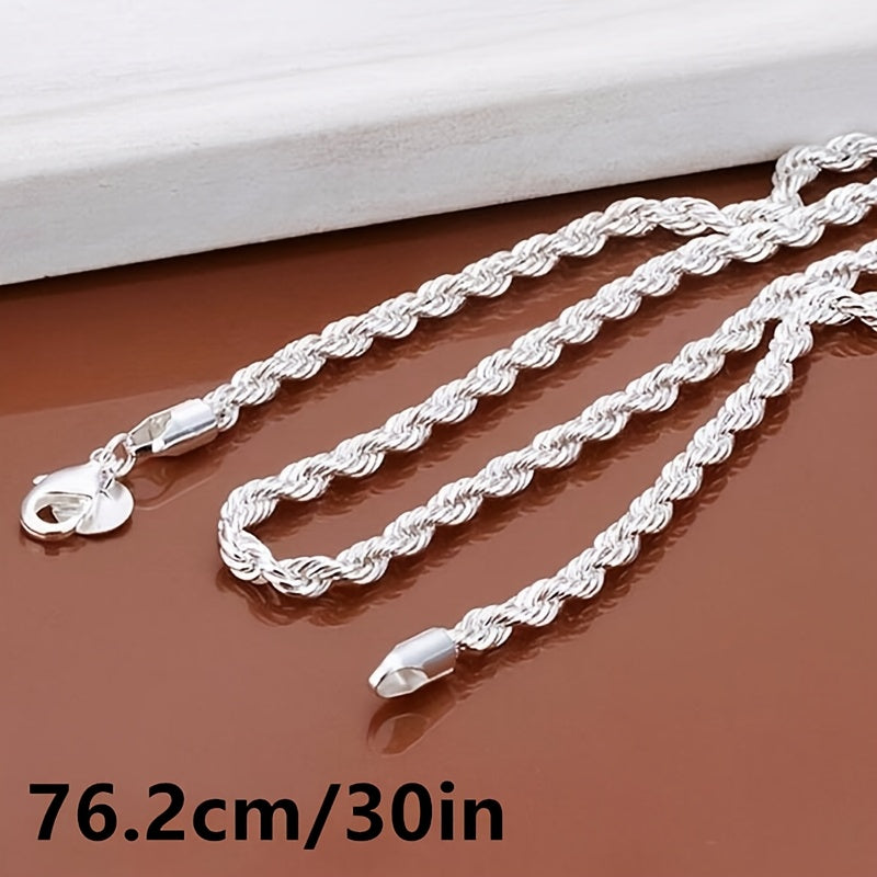 Collier chaîne torsadée plaqué argent 925, style tribal simple en acier inoxydable, unisexe, 18-30 pouces - Bijou pour hommes et femmes, idéal au quotidien ou pour les fêtes, cadeau pour la Saint-Valentin, toutes saisons