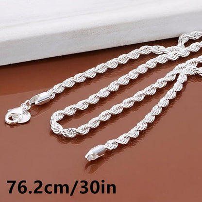 Collier chaîne torsadée plaqué argent 925, style tribal simple en acier inoxydable, unisexe, 18-30 pouces - Bijou pour hommes et femmes, idéal au quotidien ou pour les fêtes, cadeau pour la Saint-Valentin, toutes saisons