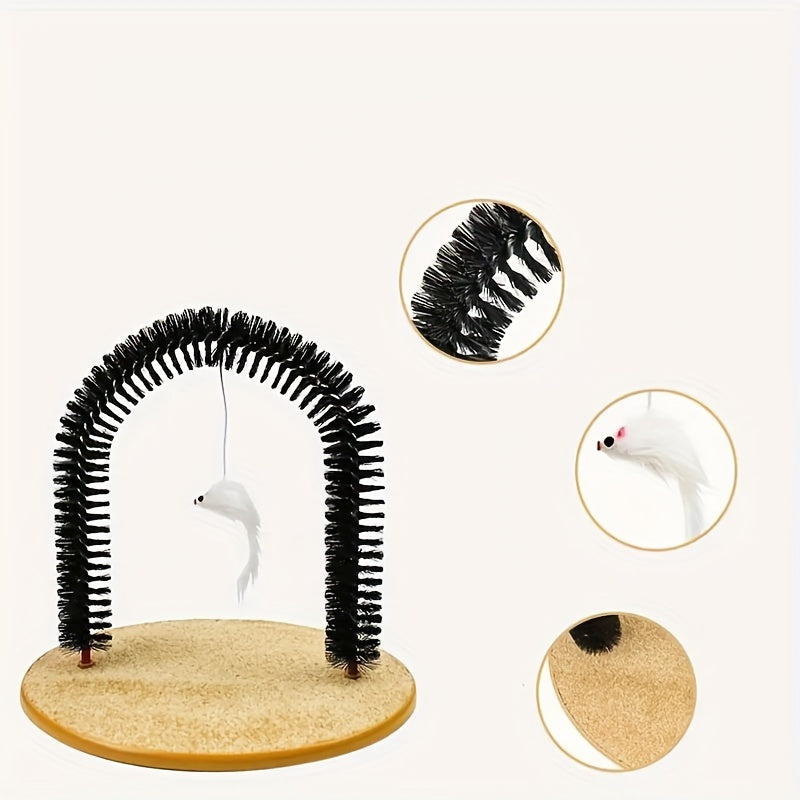 Brosse de massage et arc de toilettage pour chat - Jouet interactif à gratter pour chat, brosse de coin auto-nettoyante, retire les poils morts et satisfait l'instinct de frottement, sans piles requises