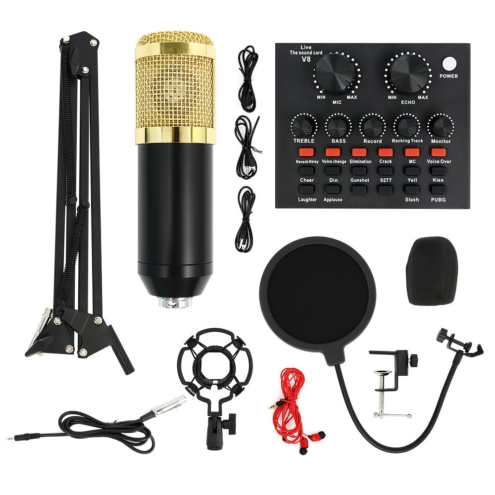 Kit d'enregistrement avec microphone à condensateur et carte son BM800 – Pack studio à domicile pour podcasting, streaming, voix off et musique, compatible avec PC, smartphone et tablette, plusieurs modèles disponibles