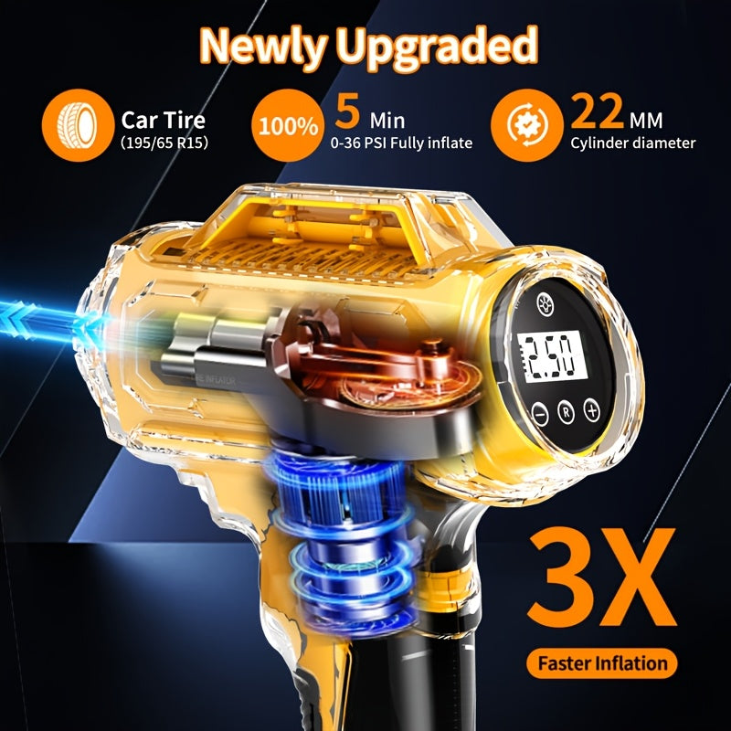 Compresseur d'air portable pour pneus – Pompe à air sans fil 150 PSI avec arrêt automatique, manomètre numérique et lampe LED pour voitures, motos, vélos et ballons, rechargeable