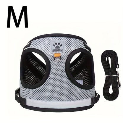 Harnais gilet avec laisse pour chat et chien, anti-fugue, en maille respirante, réglable et anti-traction pour promenades et dressage en extérieur