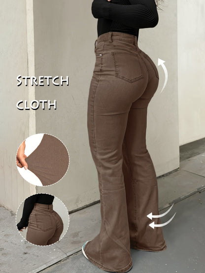 Women's Y2K Vintage High-Waist Straight Leg Denim Jeans – High Elastic Waistband, Solid Color Long Pants, 12 Colors, Sizes XS-XXL, Trendy Streetwear Fashion
