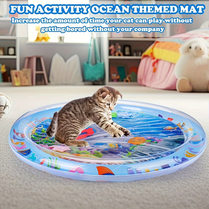 Tapis de jeu aquatique interactif pour chat avec poissons flottants – Jouet sensoriel en PVC anti-éclaboussures pour chats d'intérieur, sans pile nécessaire, tapis ludique anti-ennui pour races  moyennes