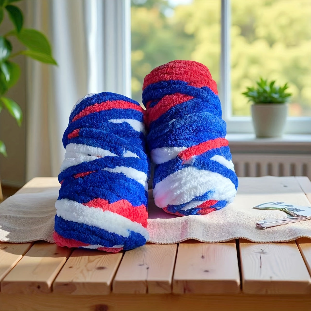 Fil chenille épais, 2 écheveaux de 500 g, laine pour tricot et crochet, rayé multicolore, polyester doux, extra épais, pelucheux, cadeau DIY pour femmes et hommes