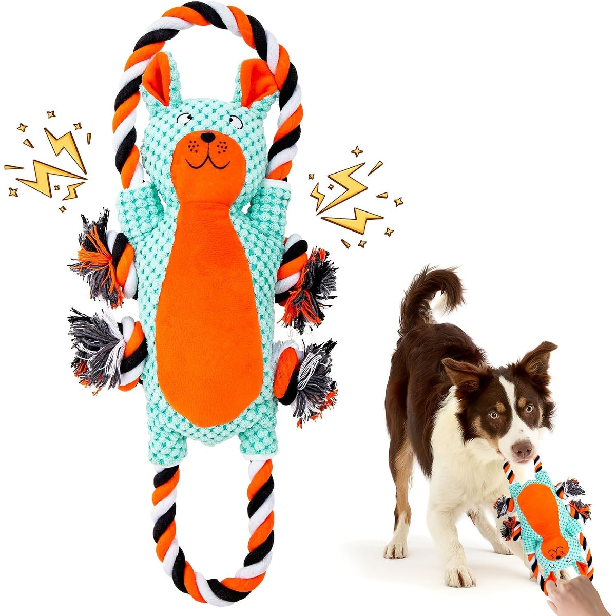 Jouet interactif pour chien en forme de singe couineur avec corde de traction, peluche douce à mâcher pour grands et petits chiens, soulagement de l'anxiété, sifflet et pouic intégrés, meilleur cadeau pour les propriétaires de chiens
