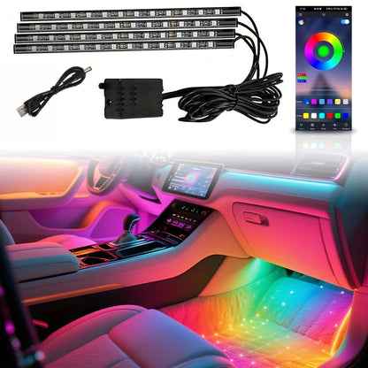 Kit d'éclairage intérieur LED RGB pour voiture, 4 bandes lumineuses pour espace aux pieds, 16 couleurs, alimenté par USB avec télécommande, éclairage d'ambiance DIY pour tous véhicules, voitures, camions et SUV