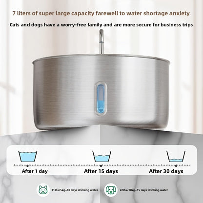 Fontaine à eau pour animaux en acier inoxydable 7 L (236 oz) – Distributeur d'eau automatique pour chats et chiens avec filtres de rechange, alimenté par USB et fenêtre de niveau d'eau – Modèle FT007