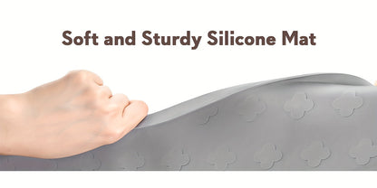 Tapis de litière pour chat en silicone XXL 3-en-1 – Protection de sol lavable et antidérapante avec bords surélevés, retient la litière, les croquettes et les miettes, tapis d'alimentation pliable pour chats, 86 x 56 cm, gris clair et gris foncé