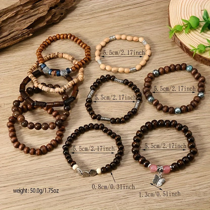 Lot de 36 bracelets à perles en bois style bohème pour femmes et hommes – Faits main, style vintage avec breloques en alliage de zinc, lot de bijoux en gros pour cadeaux et fêtes