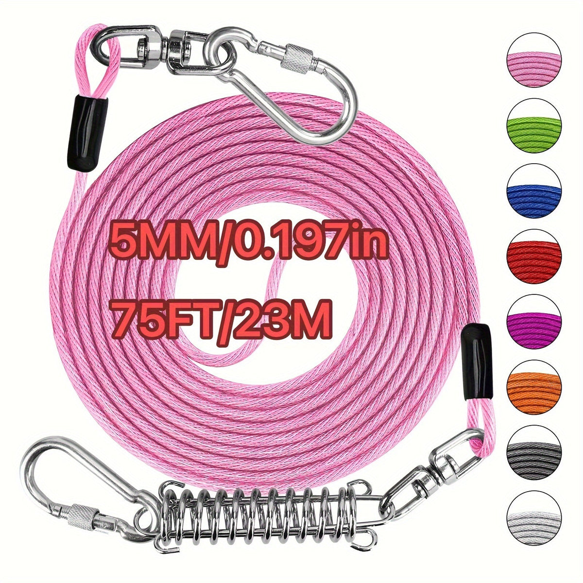 Laisse pour chien ultra-résistante de 1,8, 3, 4,5, 9, 15, 23 ou 30 mètres, câble d'attache d'entraînement pour grands chiens jusqu'à 225 kg, corde de course durable et résistante aux morsures pour le jardin