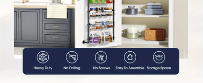 Organisateur de garde-manger suspendu sur porte, étagère à épices en métal à 8 et 6 niveaux – Rangement de cuisine pour porte de garde-manger, buanderie et salle de bain – Étagère à épices polyvalente en noir et blanc