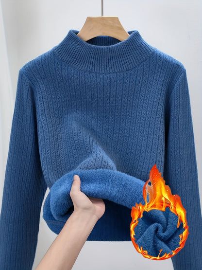 Pull col roulé doublé polaire pour femme, épais et chaud - Pull en maille sans couture à col semi-montant, haut à porter en sous-couche pour l'automne et l'hiver, 11 couleurs, S-XL