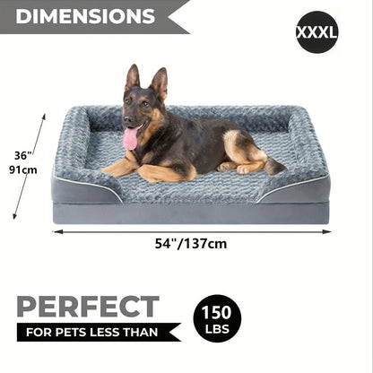 Lit orthopédique pour chien extra large lavable – Canapé en mousse à mémoire de forme en forme de C avec housse amovible, fond antidérapant et rebord de soutien pour chiens de grande et très grande taille, gris