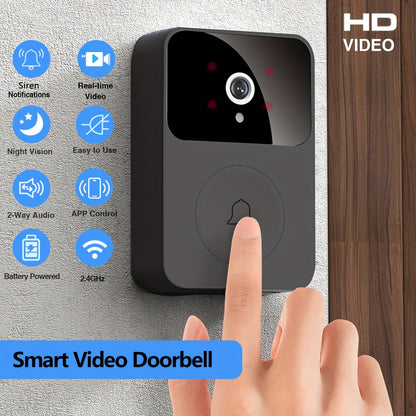 Sonnette vidéo sans fil avec caméra HD, vision nocturne, alertes de mouvement et audio bidirectionnel – Sonnette WiFi intelligente, visualisation mobile à distance, changeur de voix, batterie rechargeable, 2,4 GHz, sécurité domestique