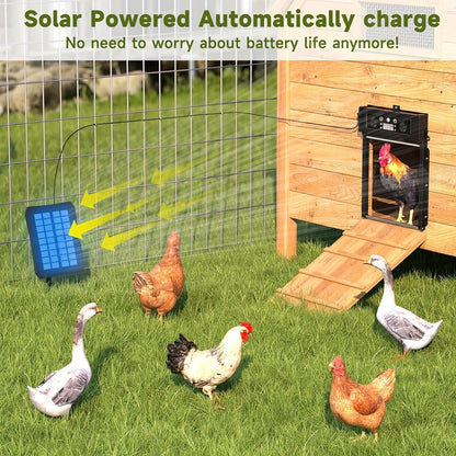 Porte de poulailler automatique à énergie solaire avec minuterie et capteur de lumière – Conception anti-pincement en alliage d'aluminium avec batterie 4000 mAh, panneau solaire et télécommande pour la gestion de la volaille