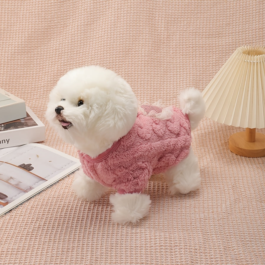 Pull-gilet pour chien pour l'automne et l'hiver – Chemise chaude et épaisse à deux pattes pour animal de compagnie avec boucle de laisse intégrée, motif en forme de cœur, vêtement confortable pour temps froid pour chiens de petite et moyenne taille