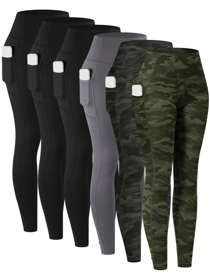 Women's High Waist Leggings with Pockets 6 Pack Buttery Soft Tummy Control Yoga Pants Multicolor S-XXL