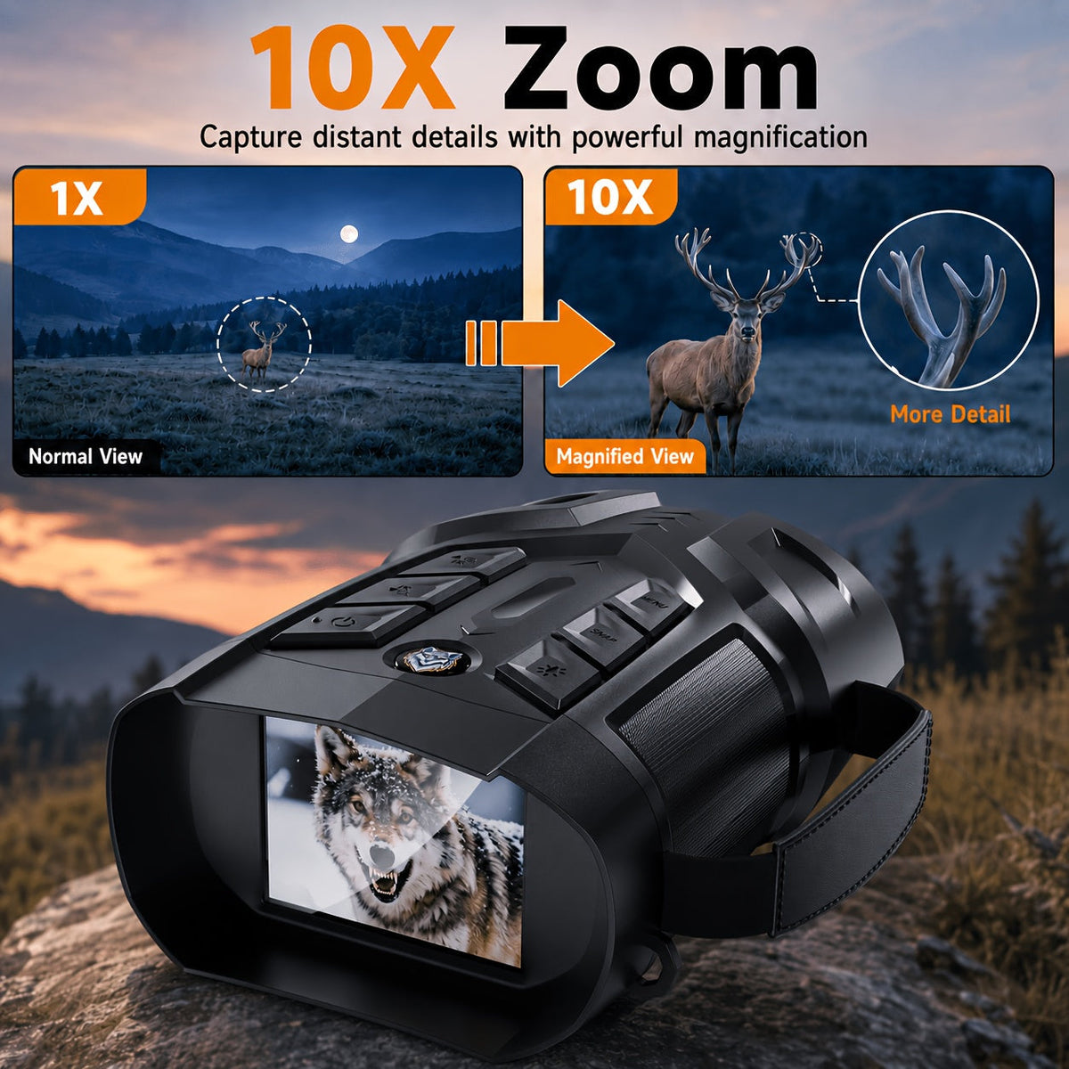 Jumelles de vision nocturne 2K Ultra HD – Jumelles infrarouges avec écran IPS, batterie rechargeable, zoom 10X, portée de 800 mètres, pour la chasse, le camping et la surveillance de sécurité, cadeau pour hommes